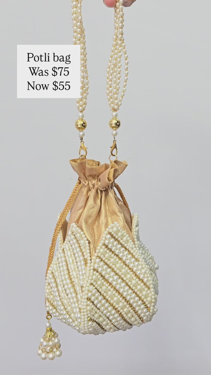 Pearl gold embroidered potli bag