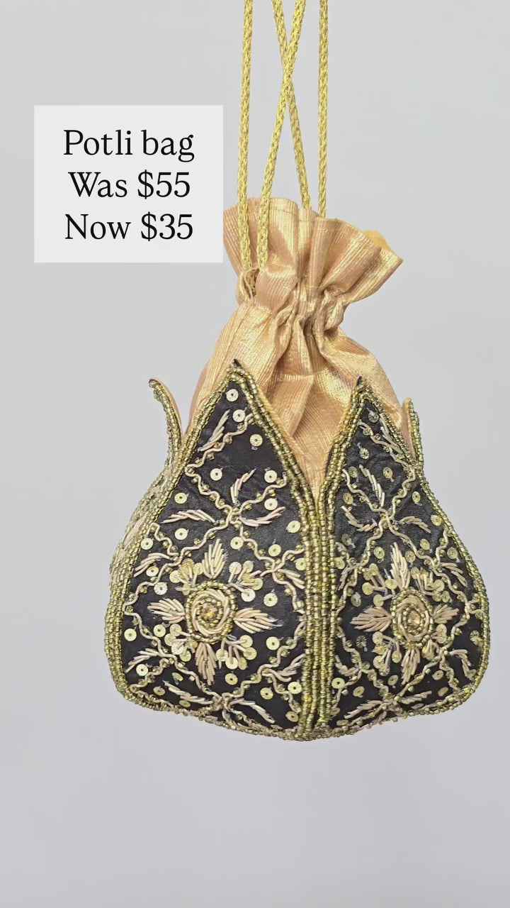 Black embroidered potli bag