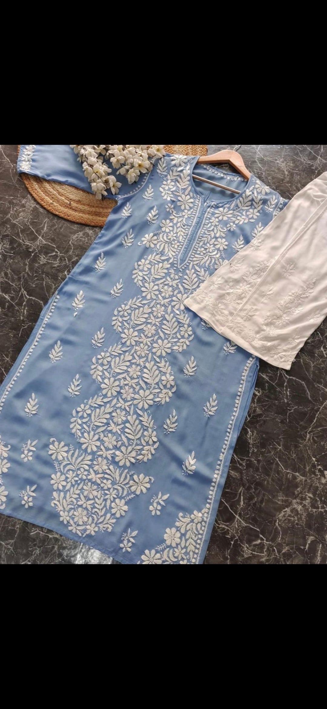 Rayon Chikankari Kurti Plazzo set