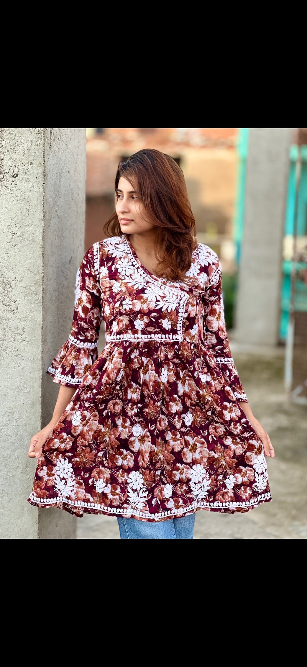Angrakha style chikankari Kurtis Short