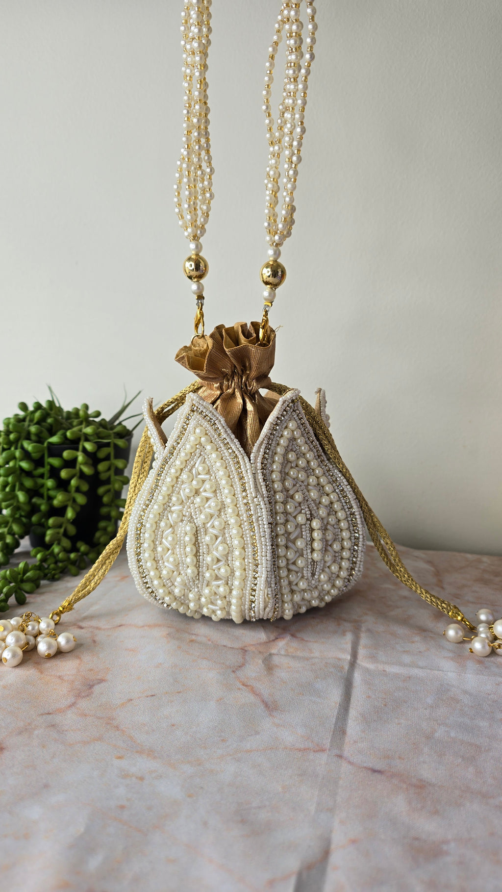 Pearl embroidered potli bag