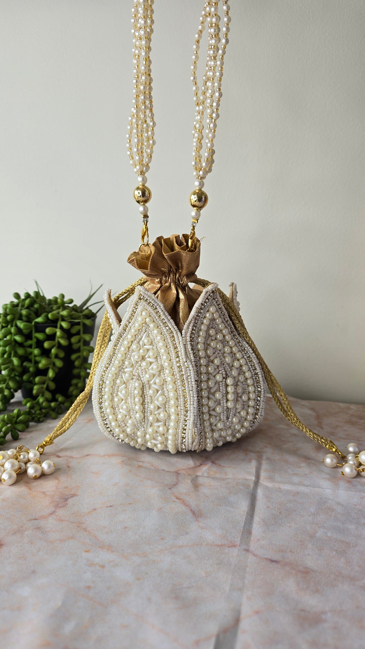 Pearl embroidered potli bag