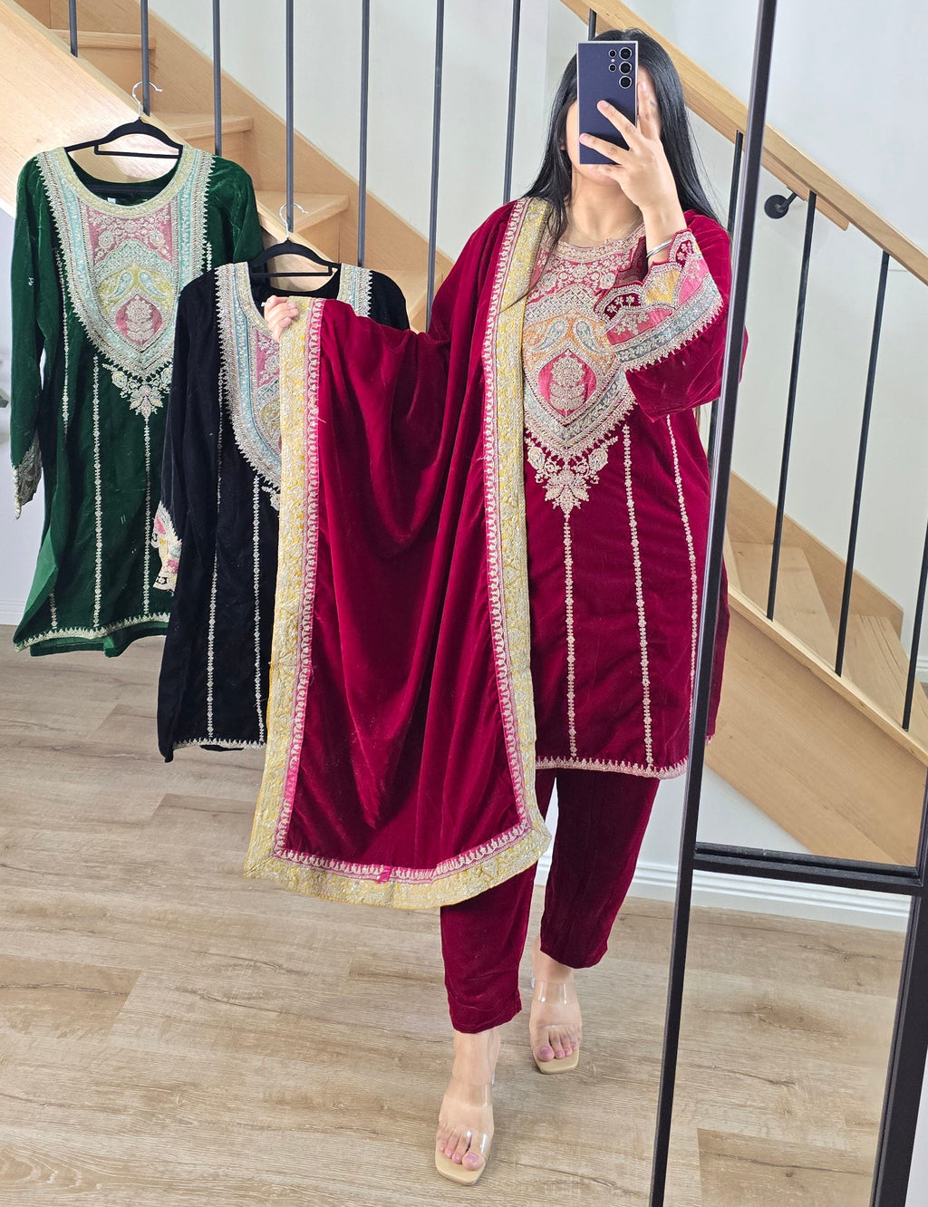 Velvet Shawl suits - Colours available