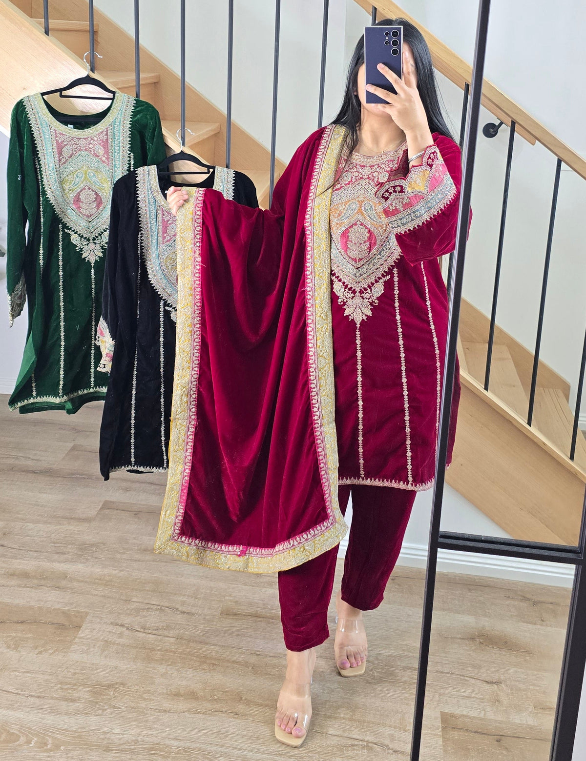 Velvet Shawl suits - Colours available