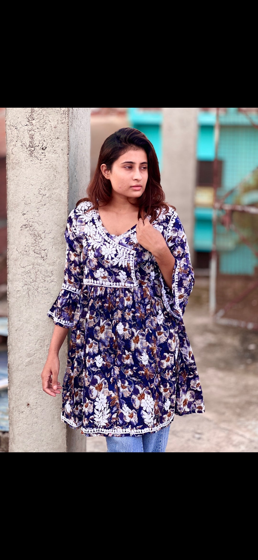 Angrakha style chikankari Kurtis Short
