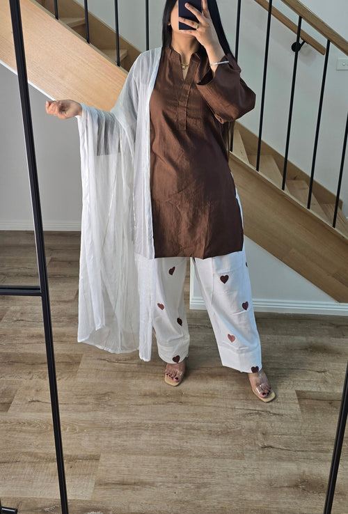 Brown heart Farshi Co-ord/ Suit