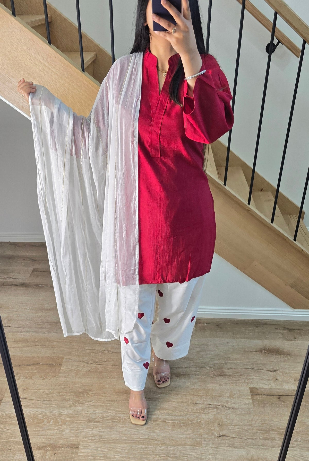 Red heart Farshi Co-ord/ Suit