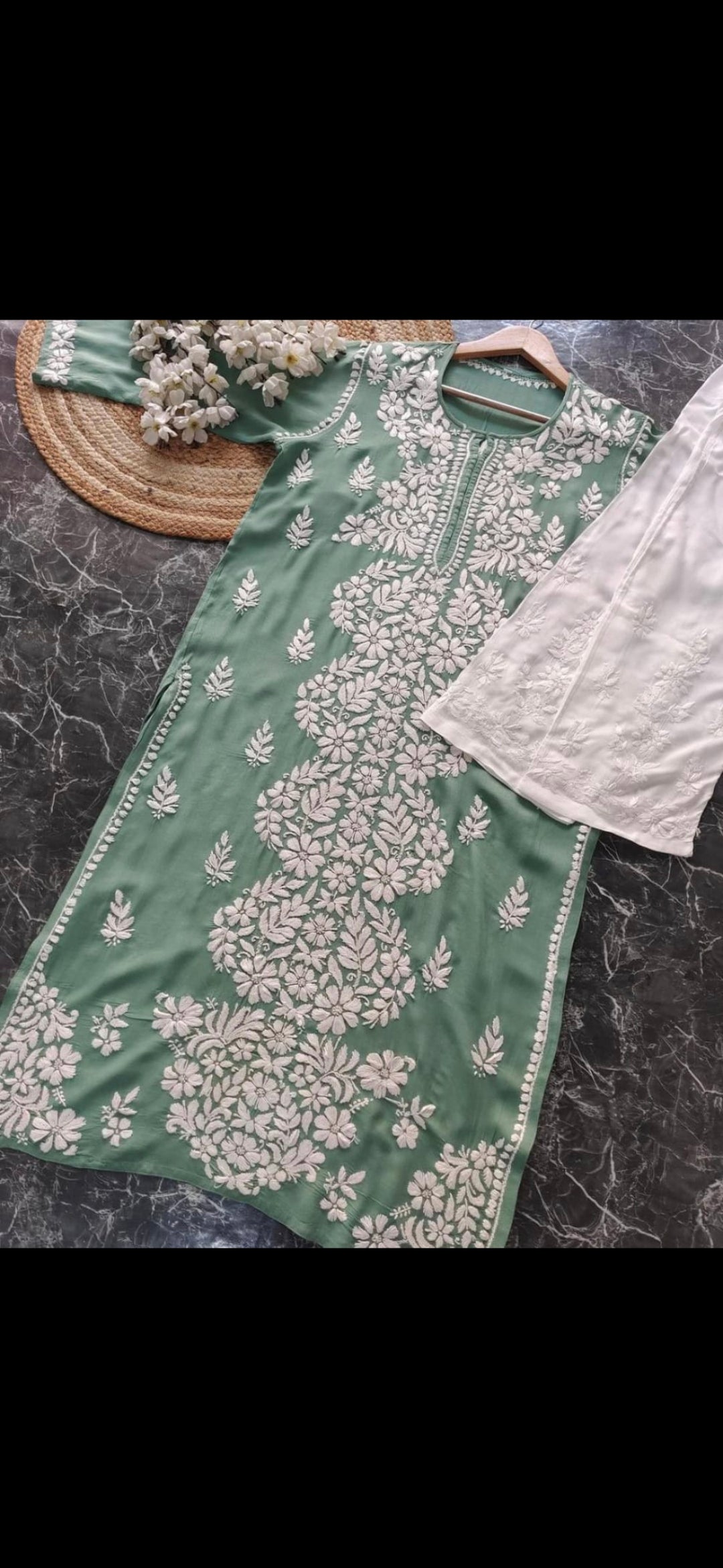 Rayon Chikankari Kurti Plazzo set