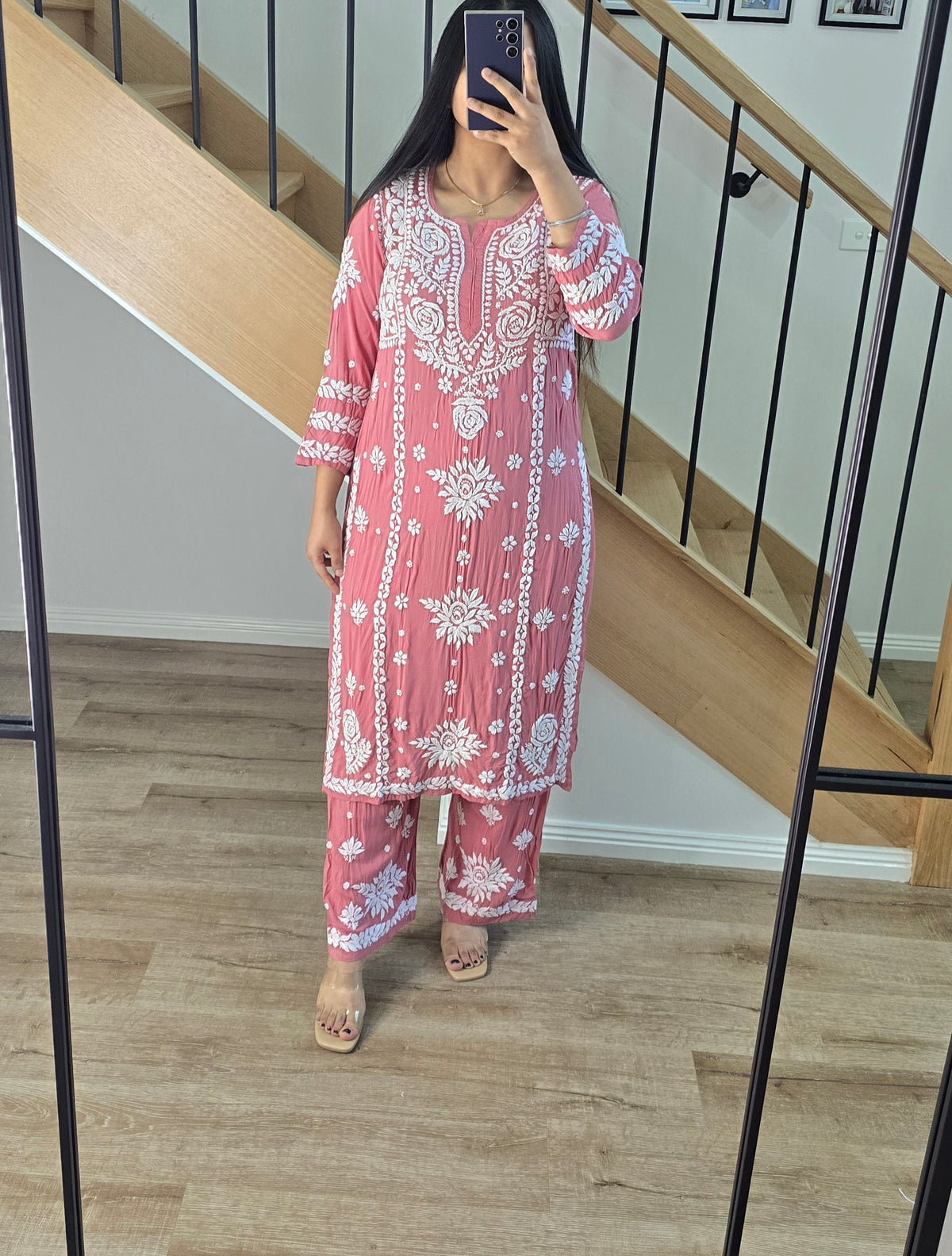 Modal Chikankari kurti plazzo set (4 Colours)