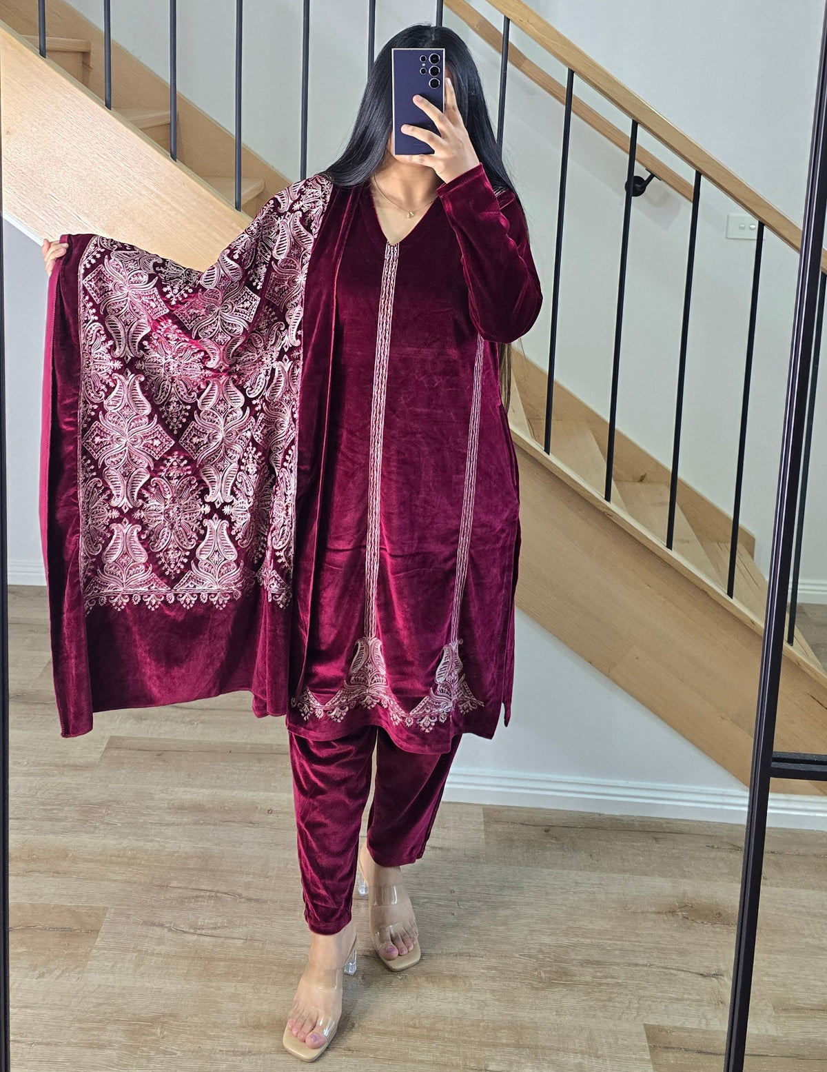 Butter Velvet Shawl suit