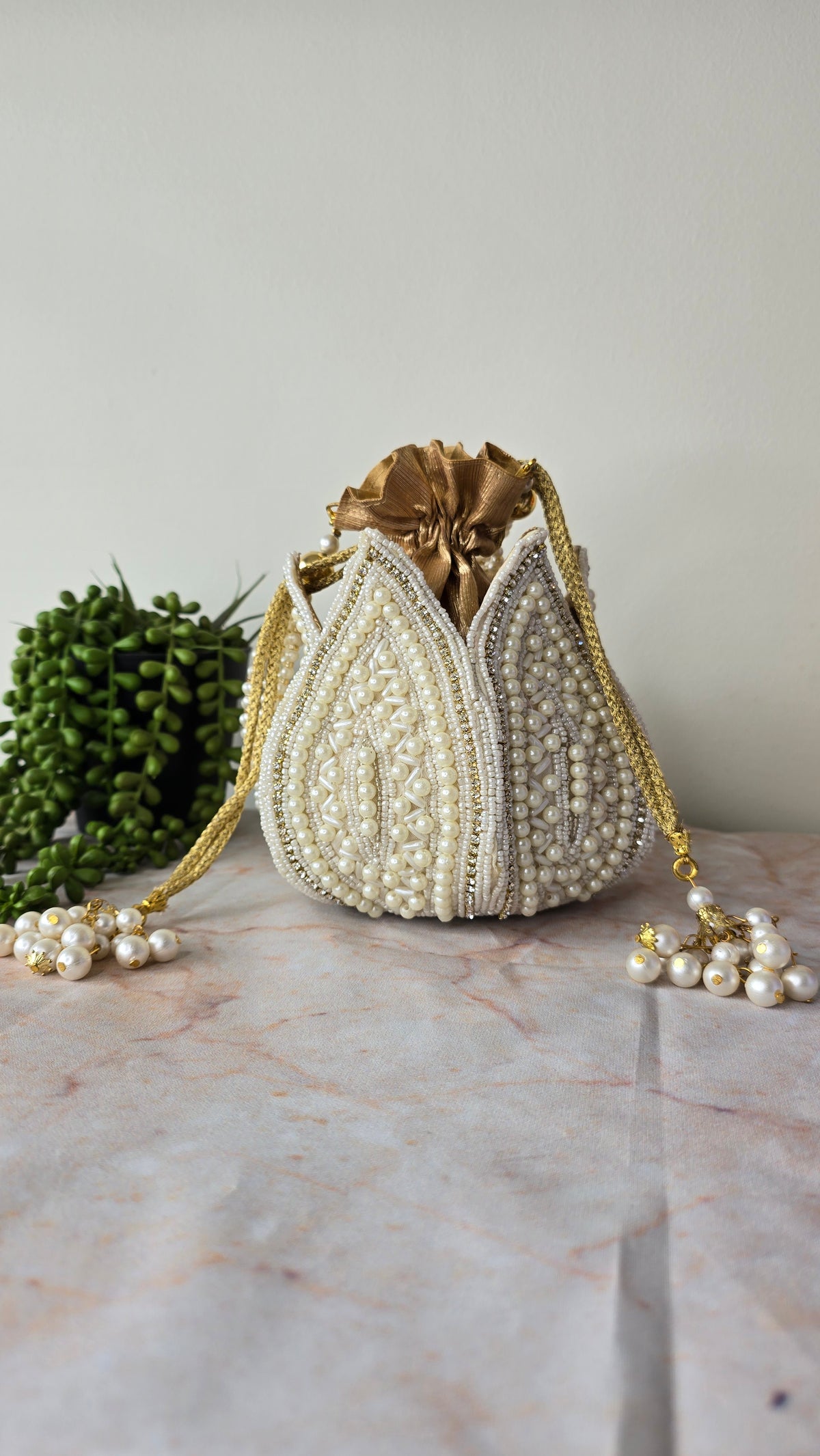 Pearl embroidered potli bag
