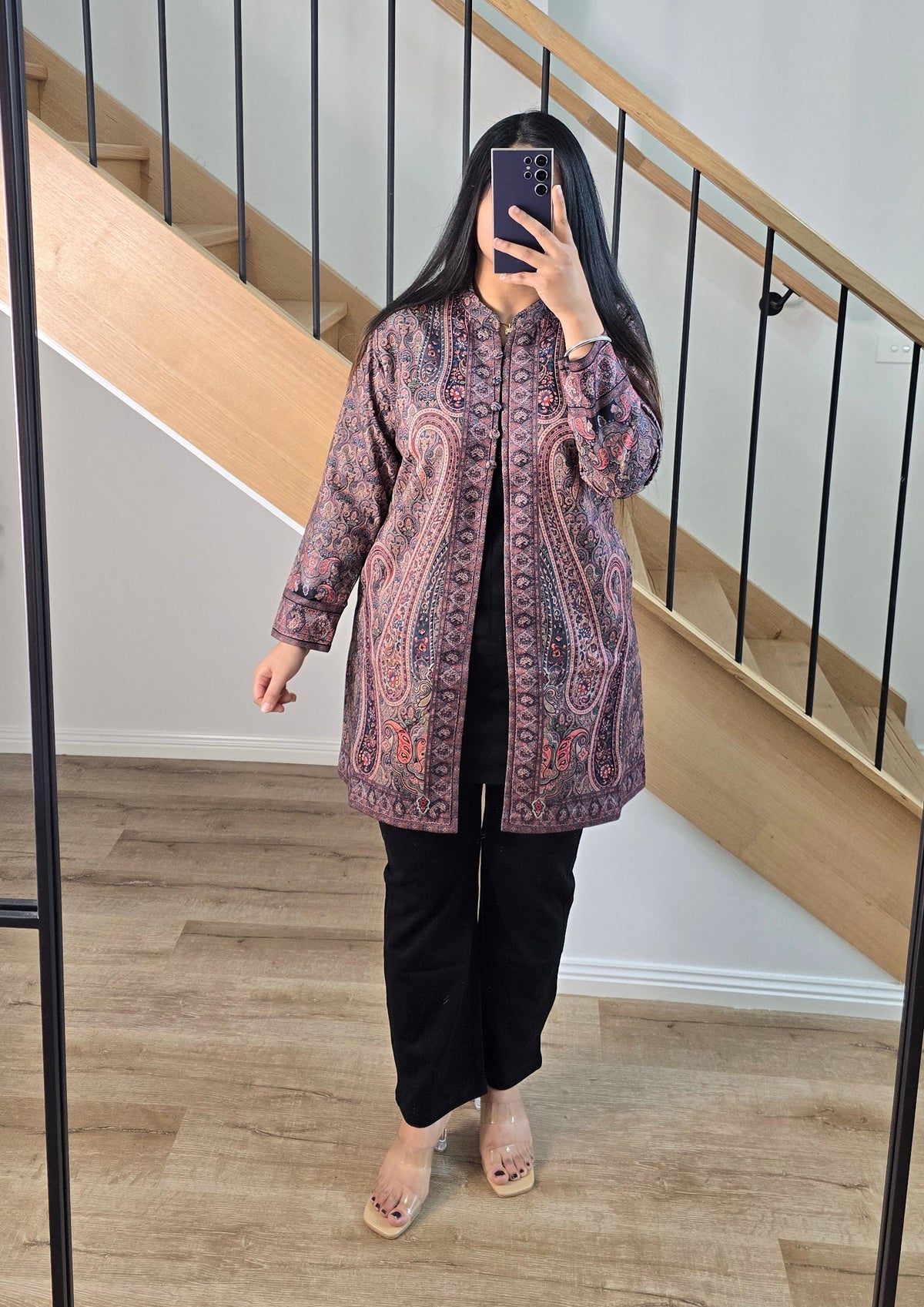 Kashmiri Jacket set  - Black