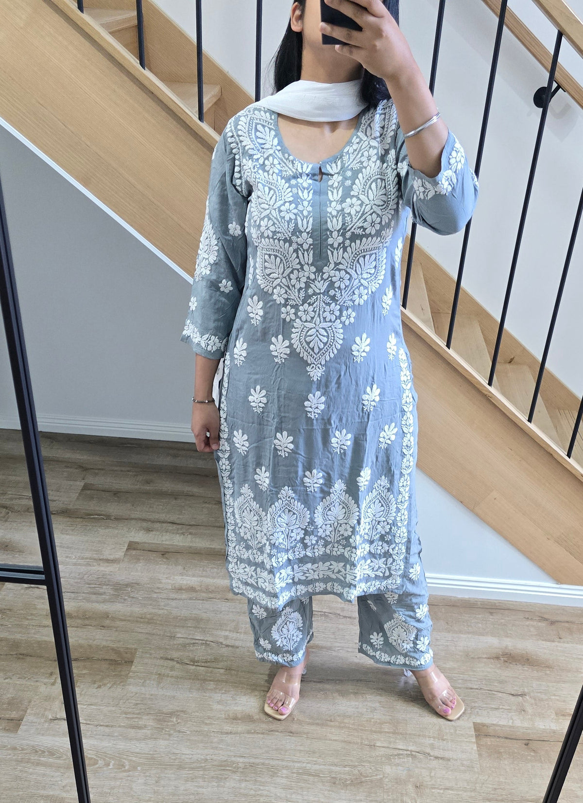 Modal Chikankari kurti plazzo set (2Colours)