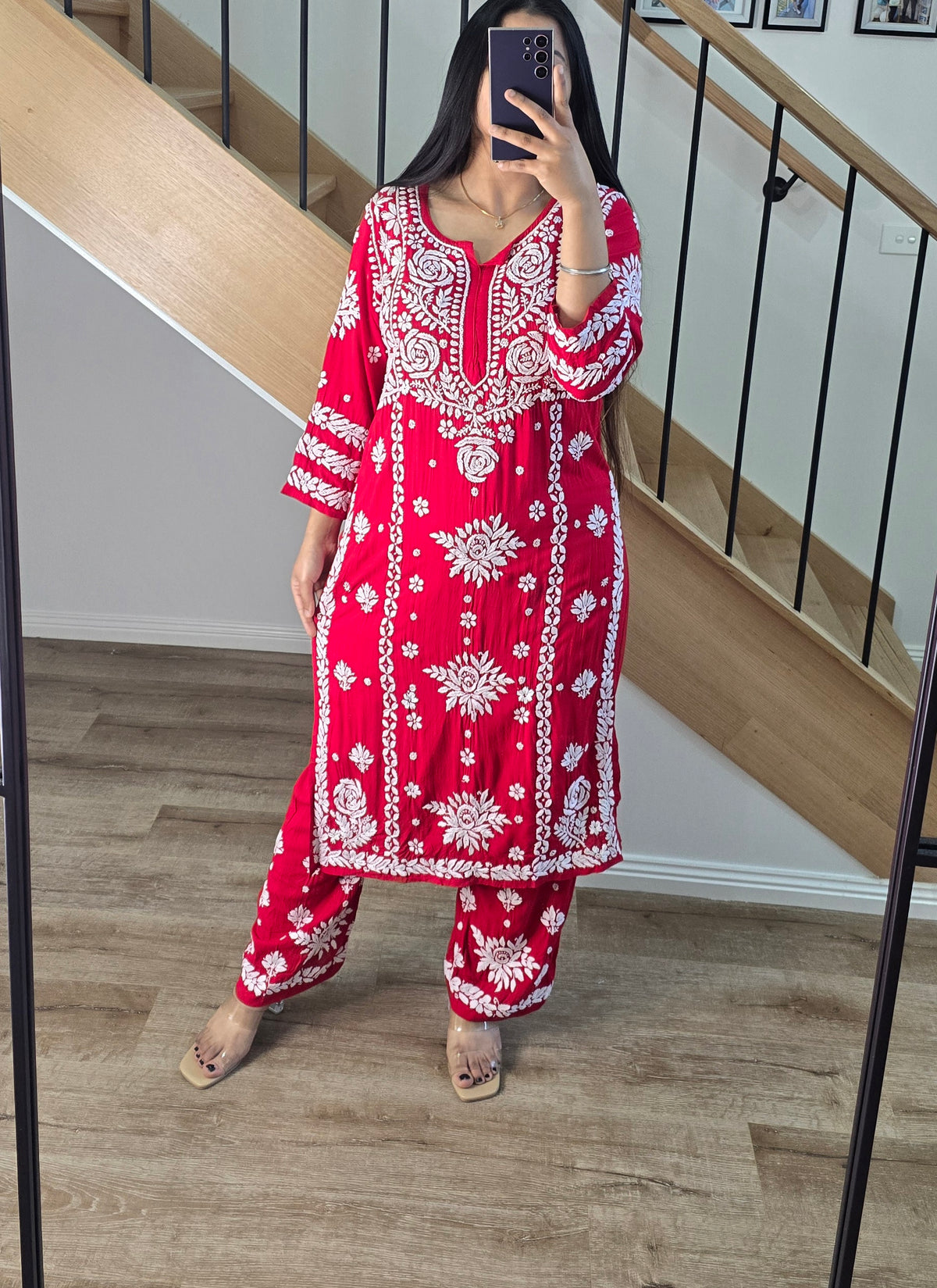 Modal Chikankari kurti plazzo set (4 Colours)