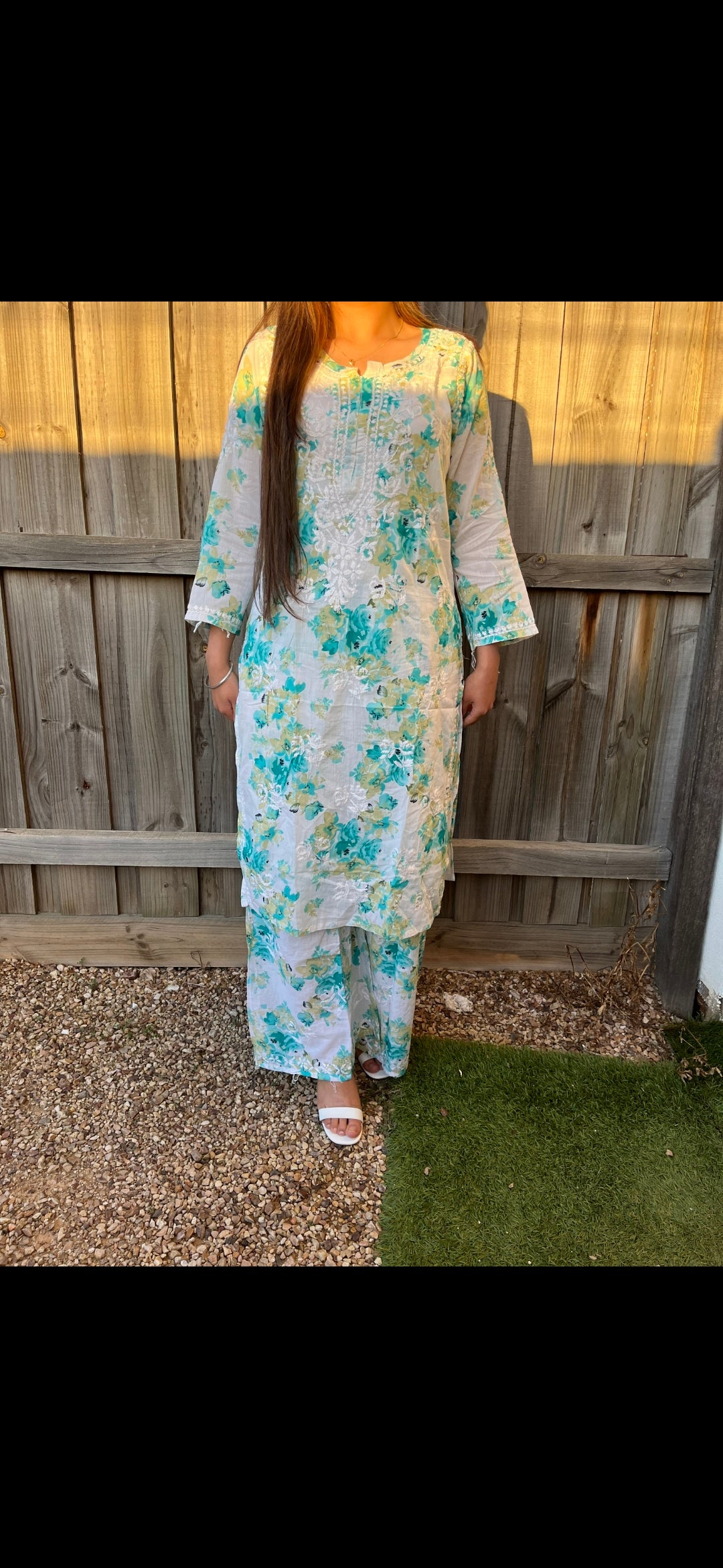 Cotton Chikankari Kurti Plazzo set (2 Colours available)
