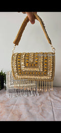 Gold crystal flap bag