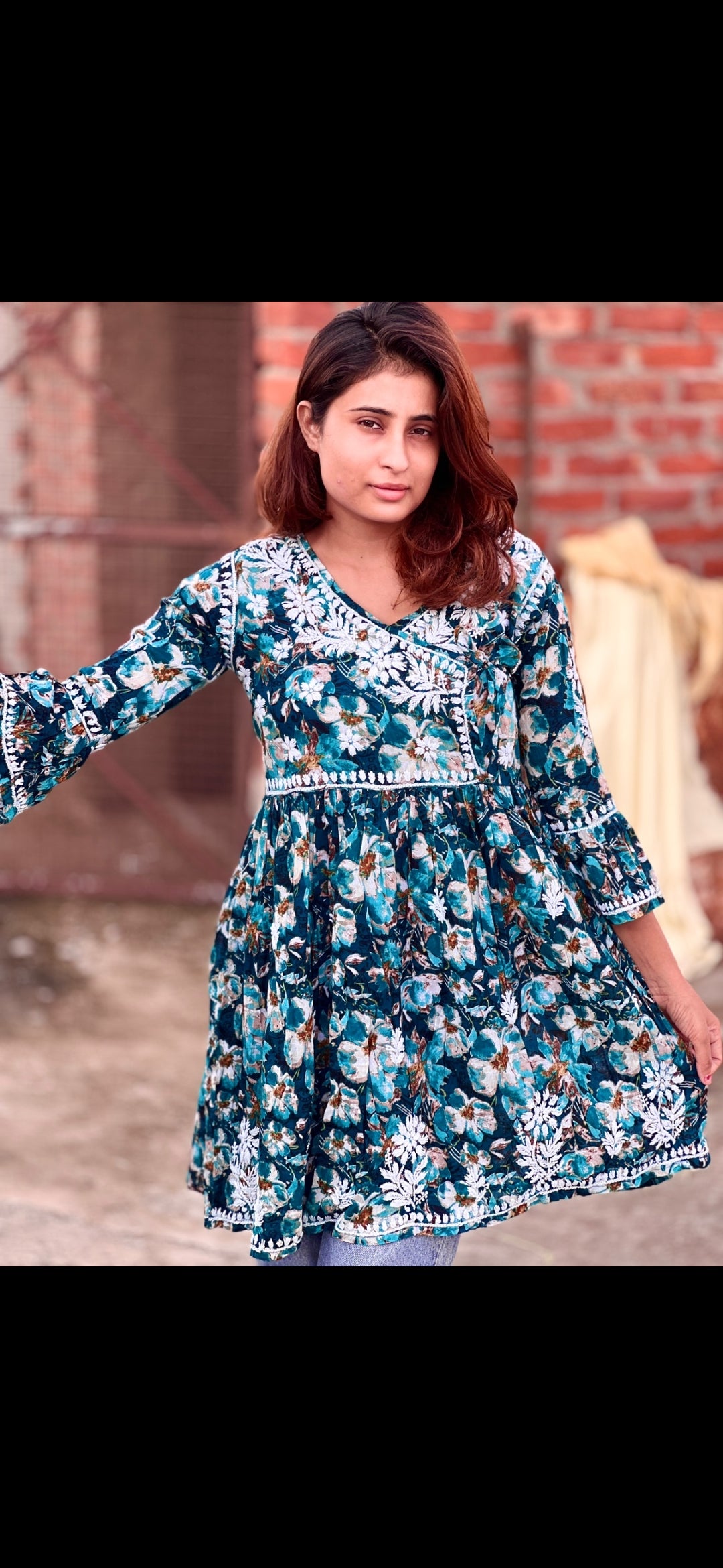Angrakha style chikankari Kurtis Short