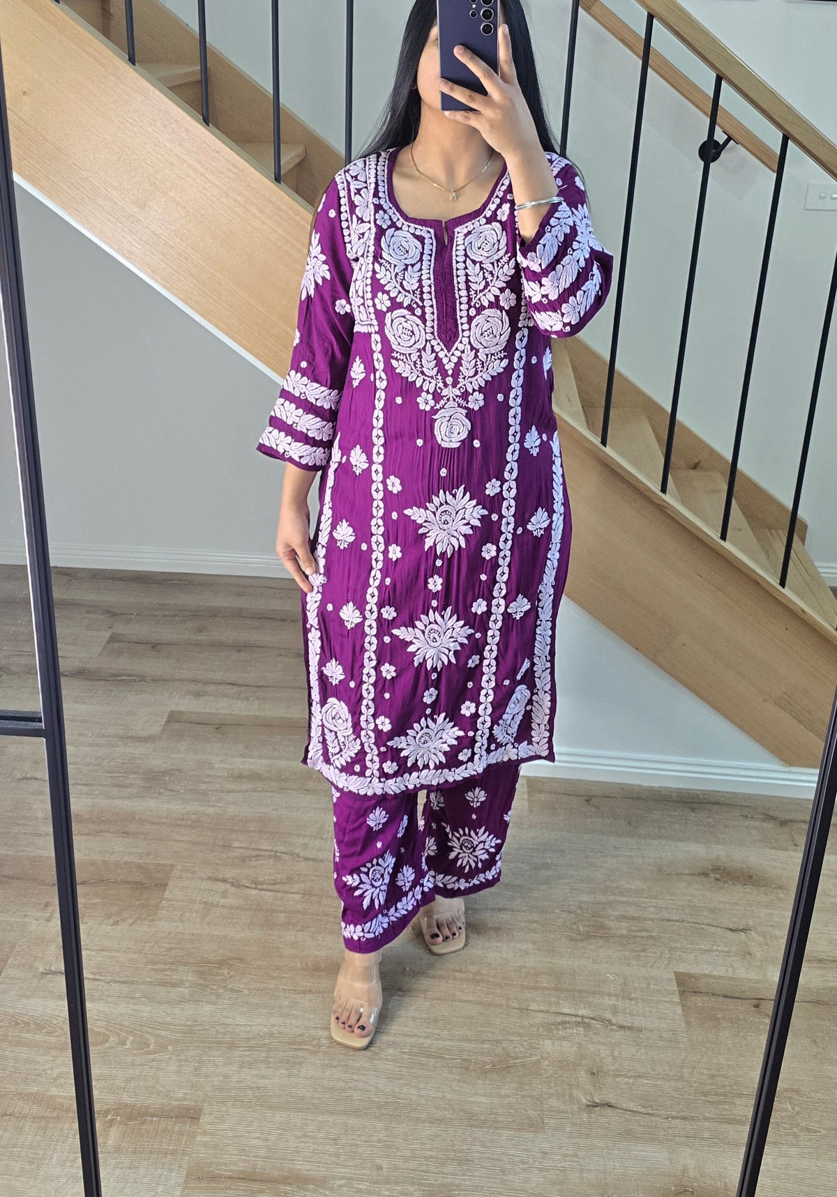Modal Chikankari kurti plazzo set (4 Colours)