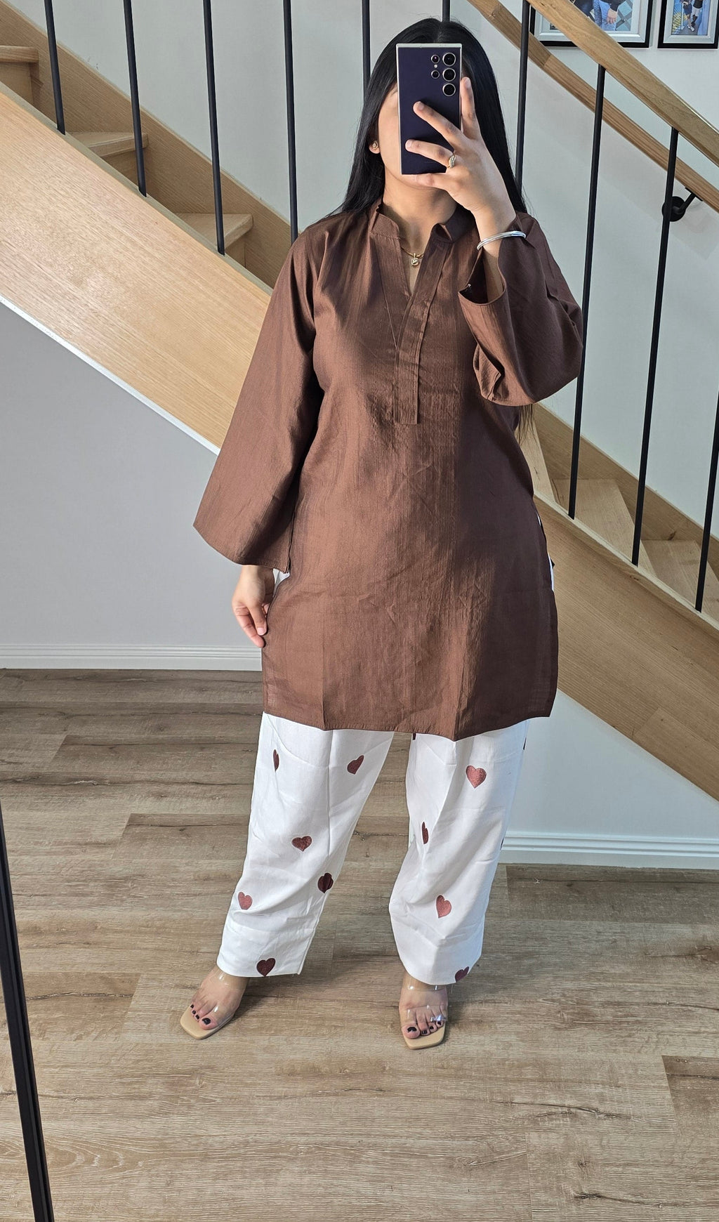 Brown heart Farshi Co-ord/ Suit