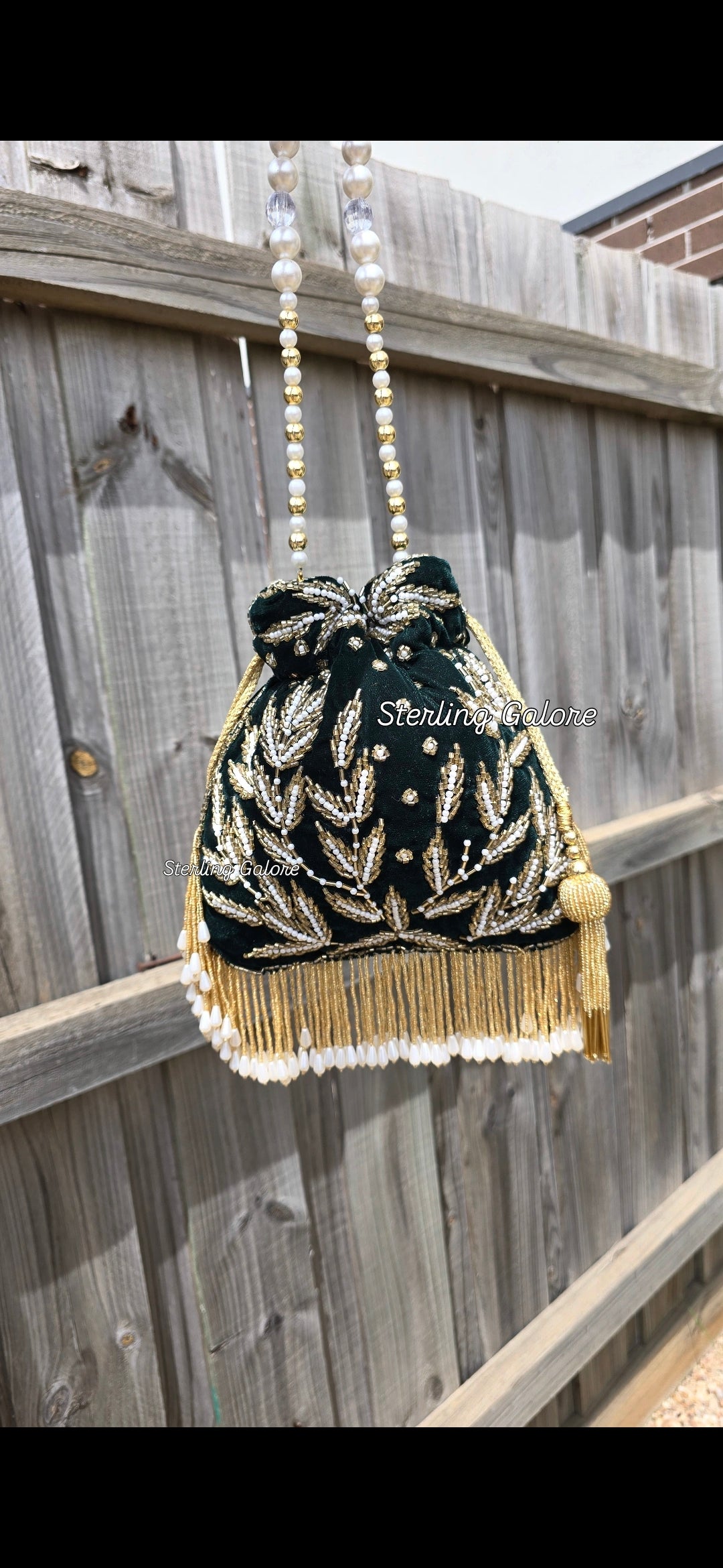 Green hand work potli bag
