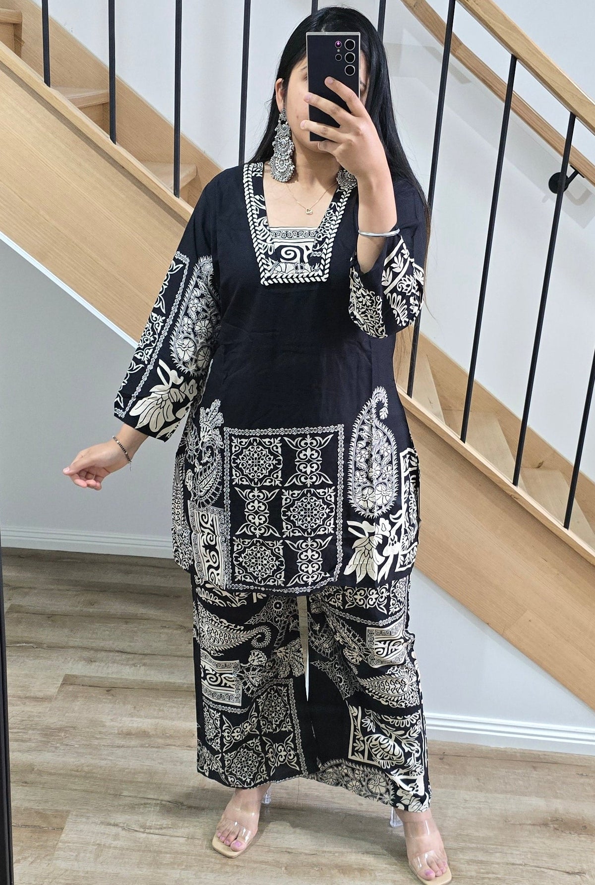 Black Printed Rayon Co-ord Set