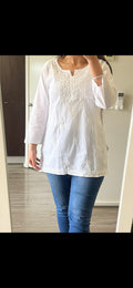 White short Chikankari Kurti
