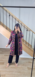 Woollen Kashmiri jacket set - Navy
