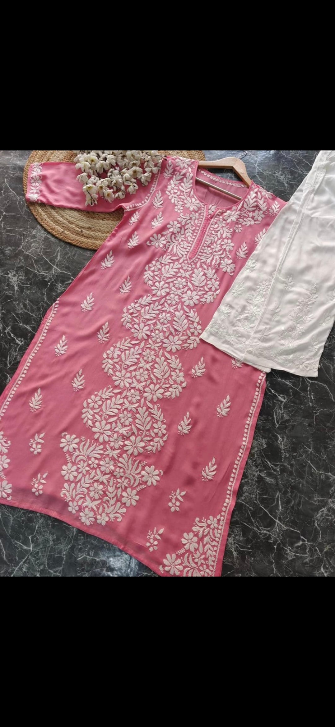 Rayon Chikankari Kurti Plazzo set