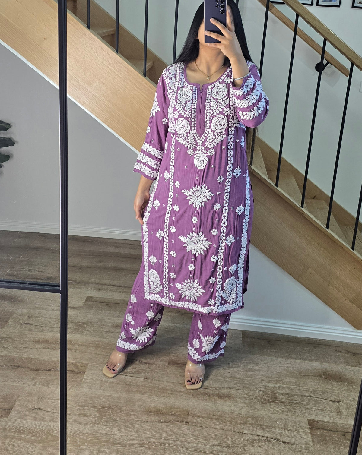 Modal Chikankari kurti plazzo set (4 Colours)